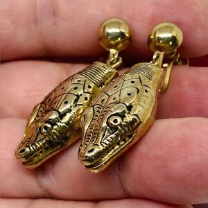 STUNNING Vintage Whiting & Davis Serpent Earrings in Goldtone
